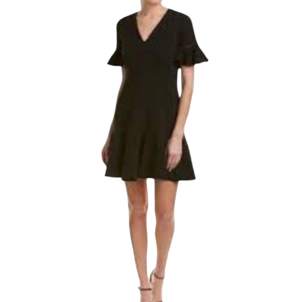 Rebecca Taylor Stretch Textured V-Neck Dress Black‎
